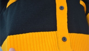 Black Yellow Gold Solid Autumn School Cardigan <b>Sweater</b> Unisex V Neck Button Front Computer Knitted Acrylic Wool Uniform Knitwear - Product Image 4