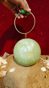 Luxury Light Green Resin <b>Sphere</b> Clutch Handbag with Brass Ring Handle Designer Evening Party Wedding Statement <b>Bag</b> - Product Image 4