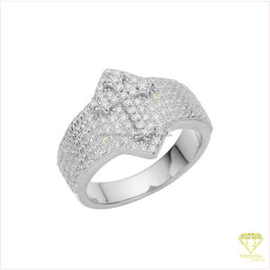 Designer 925 Sterling <b>Silver</b> Moissanite Diamond Cross Style <b>Ring</b> With Brilliant Stone Details And Luxury <b>Statement</b> Jewelry Desig - Product Image 3
