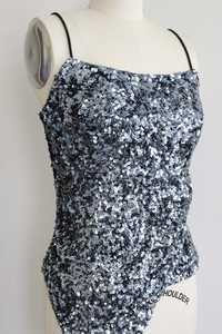 COTTON COUTURE <b>Women's</b> <b>Silver</b> Sequin Camisole <b>Top</b> Square Neck Sleeveless Sparkly Blouse 100% Polyester Satin Club Party Wear - Product Image 5