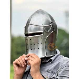 Auténtico Casco Barbute Medieval Renacentista de Hierro Pulido Calibre 18 con Visera Desmontable, Armadura Histórica Funcional para Navidad - Product Image 1
