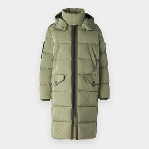 Men's Long Hooded Puffer Jacket <b>Down</b> Filled Windproof Casual Winter Coat Olive Green Zip Closure Regular Fit - Product Image 6