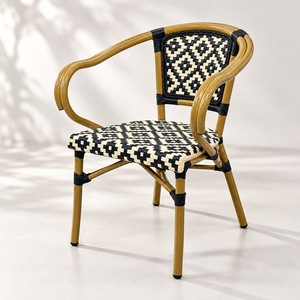 Silla de Comedor de Jardín con Patrón Tejido y Reposabrazos, de Aleación de Aluminio y Ratán PE, para Restaurante, Cafetería, Patio, Exterior, Precio DDP EE. UU. - Product Image 1