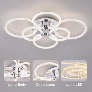 Modern LED Flush Mount Ceiling Light 6-Ring Acrylic Fixture with Dimmable Remote Control for Bedroom Living Room & Kitchen - Product Image 5