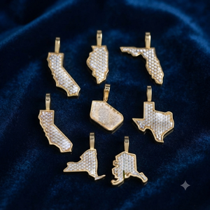 Colgantes y Dijes de Joyería Fina de Oro Sólido de 10K con Diamante Natural, Estilo Hip Hop Moderno, Minimalista y Personalizado, con Mapa de Estado a Elección - Product Image 4