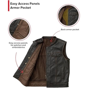 Custom <b>Men's</b> Brown Perforated Genuine Cowhide <b>Leather</b> Motorcycle Vest Stand Collar Biker Club <b>Leather</b> <b>Waistcoat</b> - Product Image 2