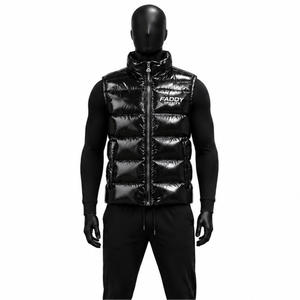 Custom Glossy Black Puffer <b>Vest</b> <b>Men</b> High Quality Shiny Padded Waistcoat Waterproof Winter Sleeveless Quilted Jacket Streetwear - Product Image 1