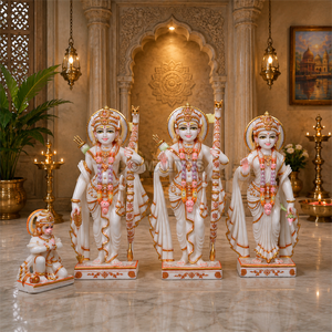 Ensemble de murtis en marbre Ram Darbar, 18 pouces |   Statue de Rama, Sita, Lakshman et Hanuman |   Idole de Ram Parivar en marbre blanc |   MALIYAS Jaipur - Product Image 1