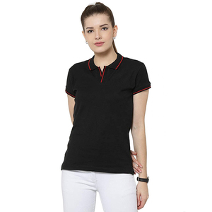 Polo à manches courtes noir pour femme, couleur unie, tricoté, décontracté - Product Image 2