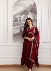 Conjunto de Kurta Anarkali Recta con Bordado Intenso para Mujer, Pantalón y Dupatta, Traje para Fiesta de Boda - Product Image 3