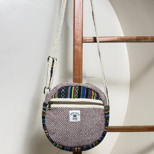 Sac à bandoulière rond en chanvre fait à la main de qualité supérieure sac à bandoulière Boho écologique avec poche zippée sacs à main à bandoulière en chanvre naturel - Product Image 2