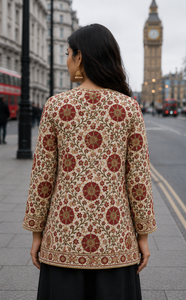 Women's Winter <b>Jacket</b> with Hand Embroidered Suzani Design <b>White</b> Fabric Bridesmaid Gift or Women's Clothing OEM ODM Bulk Sale - Product Image 1