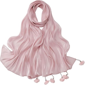 Pink <b>Chiffon</b> <b>Scarf</b> With Tassels Solid Color Islamic Headscarf For Women Spring Summer Wear - Product Image 1