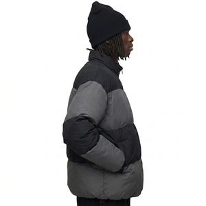 Men's Color Blocking Puffer Jacket Stand Collar Zipper Front Windproof Casual Winter Coat <b>Thick</b> <b>Quilted</b> Regular Fit - Product Image 3