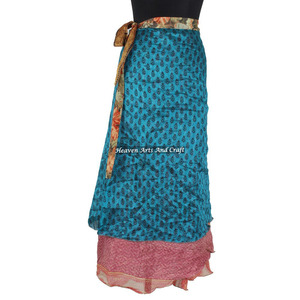 Indian Vintage Silk Sari Multicolor <b>Wrap</b> <b>Skirts</b> 2 Layer Reversible Magic Silk Saris <b>Wrap</b> Long <b>Skirt</b> Silk Sarong Beach Pareo Long - Product Image 6