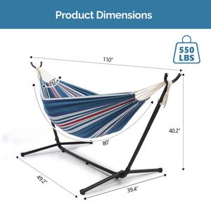 Hamac double robuste avec support, pour 2 personnes, intérieur/extérieur, sac de transport portable, bleu violet - Product Image 6