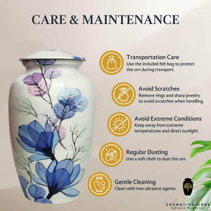 Urne funéraire en aluminium pour adulte - Motif floral bleu peint à la main - Capacité de 220 pouces cubes - Urne commémorative écologique durable et sécurisée - Product Image 2