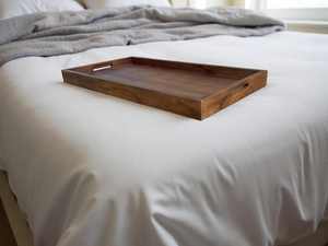 Plateau ottoman en bois, grand plateau ottoman avec poignées, plateau de service pour petit-déjeuner, grand plateau en bois pour aliments - Product Image 2