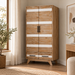 Armario de madera escandinavo de la colección SOHO con 2 puertas y 2 cajones, muebles de almacenamiento contemporáneos para dormitorio - Product Image 1