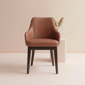 Silla de Comedor de Cuero de Lujo Moderna, Cómoda Silla con Brazos y Patas de Madera para Hogar, Hotel, Restaurante, Cafetería, Muebles de Sala de Estar - Product Image 3