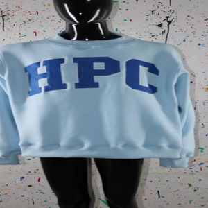HPC SKY BLUE <b>Mock</b> <b>Neck</b> Sweatshirt 100% BLUE Applique Embroidery wide <b>neck</b> Sweatshirt Finer Threads - Product Image 1