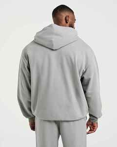 Sudadera con Capucha Extra Grande para Hombre, Color Gris Claro, Corte Regular, 100% Algodón Felpa, Estilo Casual para Otoño, Tejido de Punto, Color Sólido - Product Image 2