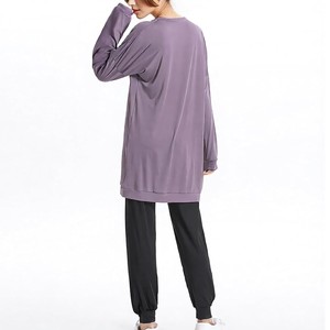 Conjunto de Dos Piezas para Mujer, Sudadera Holgada de Manga Larga, Estilo Deportivo para Todas las Temporadas, Pantalones Morados y Negros - Product Image 3