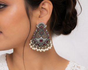 Oxidized Silver-Plated Bell Shape Charm Earrings Bezel Setting Zircon Women Indian Boho Ethnic <b>Wedding</b> - Product Image 2