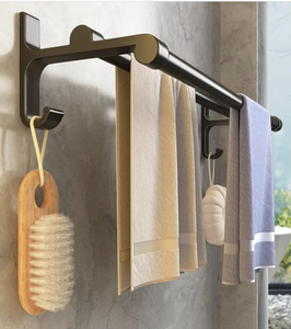 Porte-serviettes mural moderne à double barre en acier inoxydable, adhésif puissant, sans trace, pour salle de bain (OEM/ODM) - Product Image 3