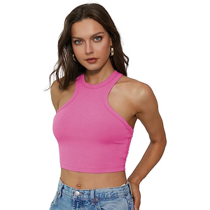 Camiseta sin mangas de verano para mujer, elástica, acanalada, con cuello alto y espalda cruzada - Product Image 1