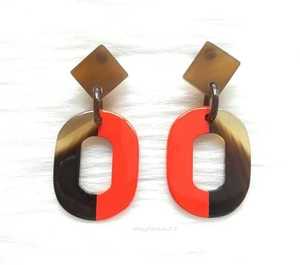 Pendientes Colgantes Hechos a Mano con Resina de Cuerno de Búfalo Ecológicos, Geométricos, Amarillos y Negros, Joyería Moderna Boho para Bodas, Artesanía MN - Product Image 2