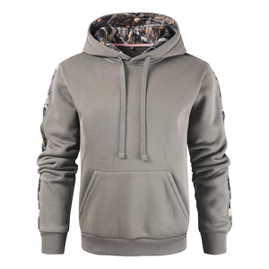Sweat-shirt à capuche gris pour homme avec manches et doublure camouflage, vêtement décontracté pour l'extérieur - Product Image 2