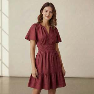 Maroon High Waist Cotton Mini <b>Skirt</b> Casual Short Sleeve For Women Featuring Lightweight Fabric Modern Style Comfortable Fit - Product Image 1