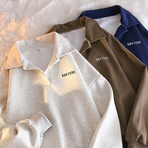เสื้อฮู้ดและเสื้อสเวตเชิ้ตผู้หญิงแบบคอปกนุ่ม พร้อมโลโก้ด้านหน้า กระเป๋าผ้าถัก ชายเสื้อแบบริบ แขนยาว สไตล์ลำลอง - Product Image 3