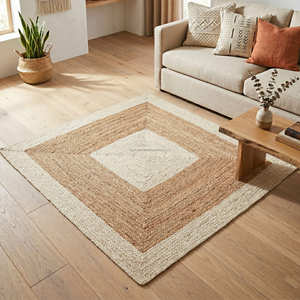 Natural Rectangular Braided Jute Area Rug with Ivory Border for Scandinavian Home Decor - Product Image 3