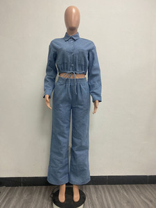Women Two Piece Set Cropped Button Up Shirt High Waisted <b>Pants</b> Dot Pattern Casual Tracksuit Full Sleeve Loose Fit Spring Outfit - Product Image 5