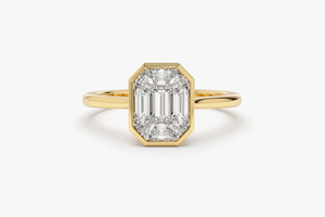 best quality Platinum Emerald Cut Diamond Engagement <b>Ring</b> Bezel Setting Octagon Shape Women's Classic Fine Jewelry - Product Image 1