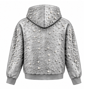 Sweat-shirt à capuche unisexe surdimensionné en maille perlée argentée avec poche kangourou, vêtement décontracté personnalisé pour le streetwear - Product Image 2