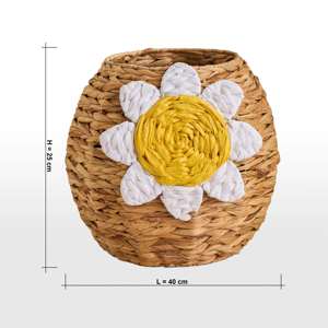 Panier de rangement en jacinthe d'eau motif marguerite, fait main, vente en gros, écologique, fabriqué par VgreenArt au Vietnam - Product Image 4