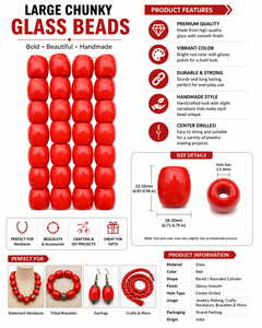Large Chunky <b>Red</b> Glass Beads for Jewelry Making, Trade Beads for Necklaces, <b>Bracelets</b> & Tribal Style Designs - Product Image 6