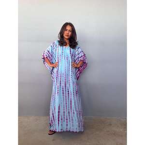 Vestido Kaftan Largo con Cuello en V, Estampado Tie-Dye, Ecológico, Holgado, con Mangas Murciélago, para Mujer, Ropa de Verano para Resort - Product Image 1