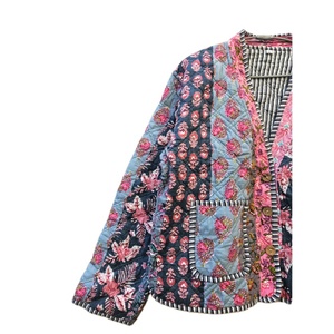 Chaqueta de Lino para Mujer, Hecha a Mano en India, con Cuello en V, Acolchada, Ecológica, de Secado Rápido, Duradera, Transpirable y Cómoda, con Botones y Rayas - Product Image 2