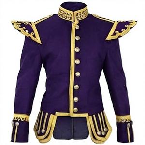 Chemise-veste formelle vintage unisexe violette, avec épaulettes dorées, col montant, double boutonnage, coupe ajustée, pour l'hiver, motif léopard dessin animé sur le devant - Product Image 1