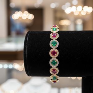 Brazalete de Plata 925 con Ónix Verde y Gema Azul Hidroplatinada, Chapado en Oro de 18K, Brazalete de Boda, Regalo de Aniversario para Ella - Product Image 3