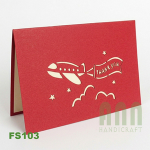การ์ดอวยพรแบบป๊อปอัพ 3 มิติ พิมพ์ลายตามสั่ง ANN HANDICRAFT FS103 รูปเครื่องบินกระดาษ พร้อมริบบิ้น สำหรับมิตรภาพ วันขอบคุณพระเจ้า ผลิตในเวียดนาม ตัดแบบไดคัท - Product Image 4