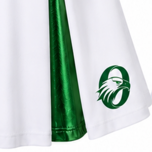 Ensemble d'uniforme de cheerleading sublimé blanc et vert sans manches, haut court et jupe pour équipe sportive, tenue de performance et d'entraînement personnalisée - Product Image 5