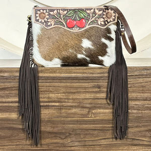 Elegant Hot Selling Women Cowhide Leather Large Capacity Crossbody <b>Bag</b> Genuine Floral Leather Fashionable Fringe Shoulder <b>Bag</b> - Product Image 4