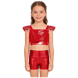 Uniformes de porristas al por mayor para mujer: Top de cuello redondo con espalda cruzada y falda acampanada de cintura elástica - Product Image 5