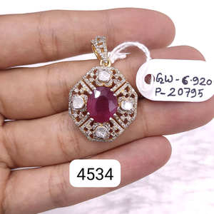 Exquisito Colgante de Rubí Rojo en Forma de Gota de Agua con Diamantes Polki, Chapado en Rodio, Joyería de Boda Elegante y Lujosa para Mujer - Product Image 2