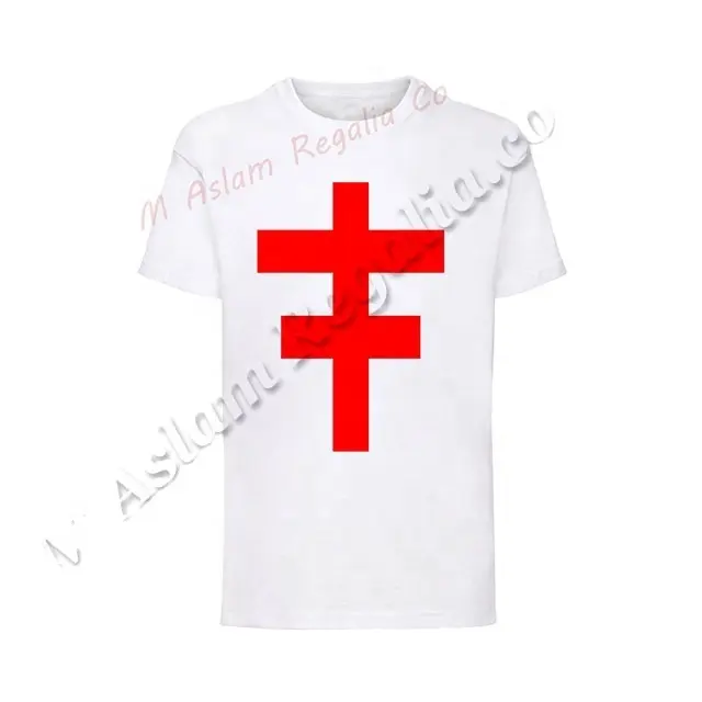 Knight Preceptor Double cross Masonic T shirts | White Cotton T Shirts | Red Double Cross Masonic emblem T Shirts